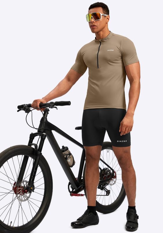 Bikewa Men's Cycling Jersey Moisture Wicking Short Sleeve UPF Half Zip Bike Road Riding Biking Shirts for Men Zipper Pockets