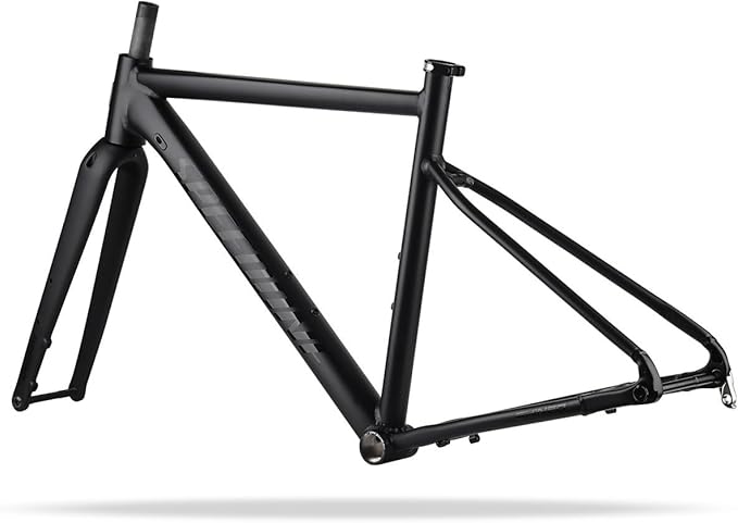 700C Racing Road Bike Frameset 48cm 50cm Aluminum Alloy Disc Brake Bike Frame Thru Axle F12*100MM R12*142MM BSA BB68mm Carbon Fibre Rigid Fork(Black,48cm)
