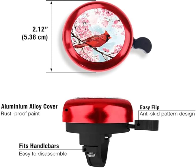 WIRESTER Red Aluminum Round Bike Bell, Classic Ring Bicycle Bell, Bike Accessories Bell Ring for Adults Kids Girls Boys