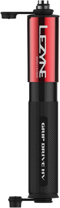 LEZYNE Grip Drive HV High Volume Bike Hand Pump | 90 PSI CNC-Machined Aluminum Mini Bicycle Pump for MTB & Gravel Tires, ABS Flex Hose, Presta & Schrader Compatible, Frame Mount Included