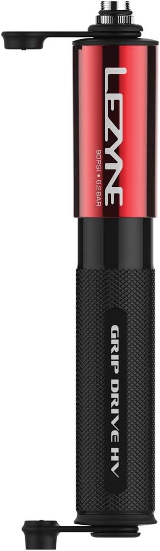 LEZYNE Grip Drive HV High Volume Bike Hand Pump | 90 PSI CNC-Machined Aluminum Mini Bicycle Pump for MTB & Gravel Tires, ABS Flex Hose, Presta & Schrader Compatible, Frame Mount Included