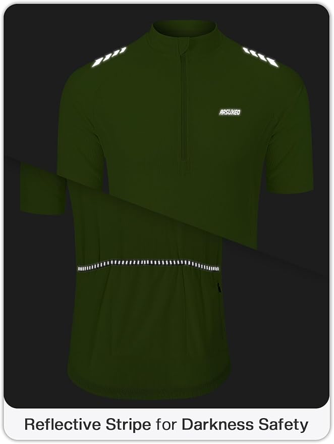ARSUXEO 1/2 Zipper Cycling Jersey Men Short Sleeves Bike Shirts for Men Biking Bicycle Road Bike Jerseys