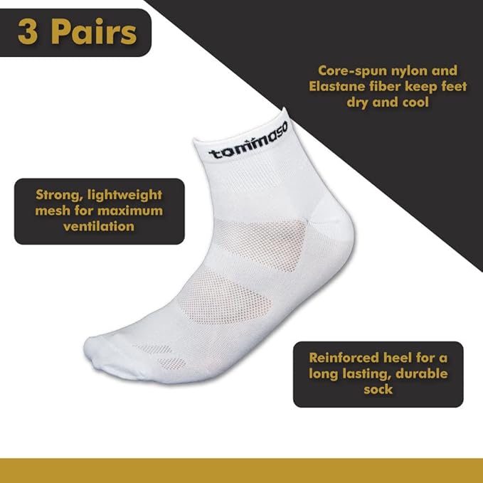 Tommaso Classic Breathable Cycling Socks for Men & Women – Quarter Ankle Compression, Anti-Blister Support