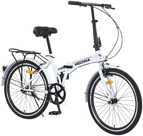 24 Inch Folding Bike for Adults with Fenders, Steel Frame Single Speed City Commuter, Dual V-Brake Portable Compact Bicycle for Men & Women