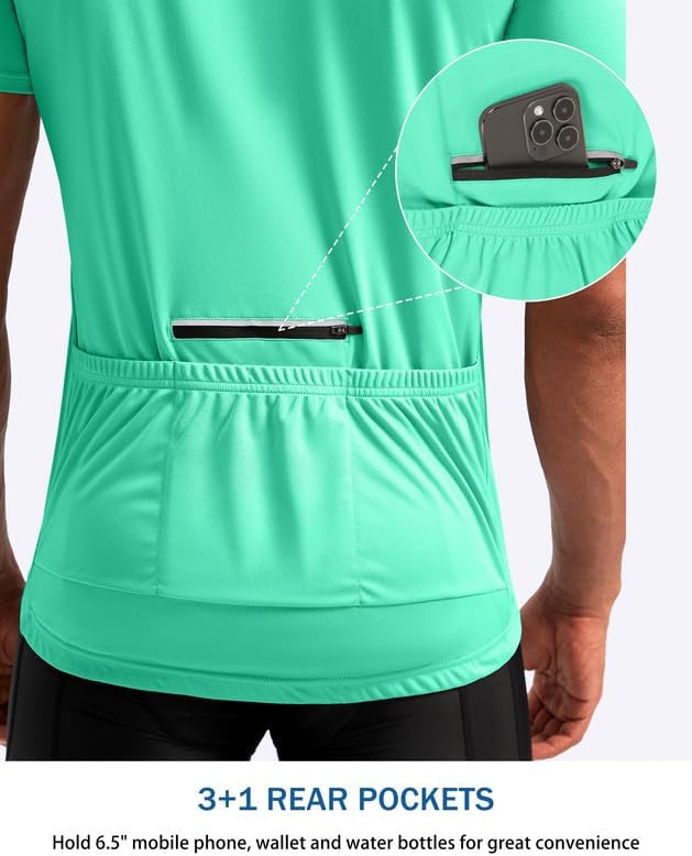 Bikewa Men's Cycling Jersey Moisture Wicking Short Sleeve UPF Half Zip Bike Road Riding Biking Shirts for Men Zipper Pockets