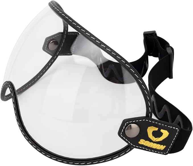 Retro Motorcycle Helmet Shield Bubble Visor, PC Goggles Lens Replacement Universal for 3/4 Open Face Full Helmet Bell Moto-3 (Clear)