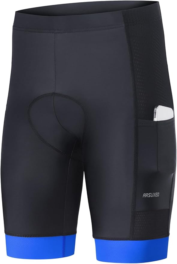 ARSUXEO 4D Padded Bike Shorts for Men Cycling Shorts with Phone Pockets Bicycle Biking Shorts