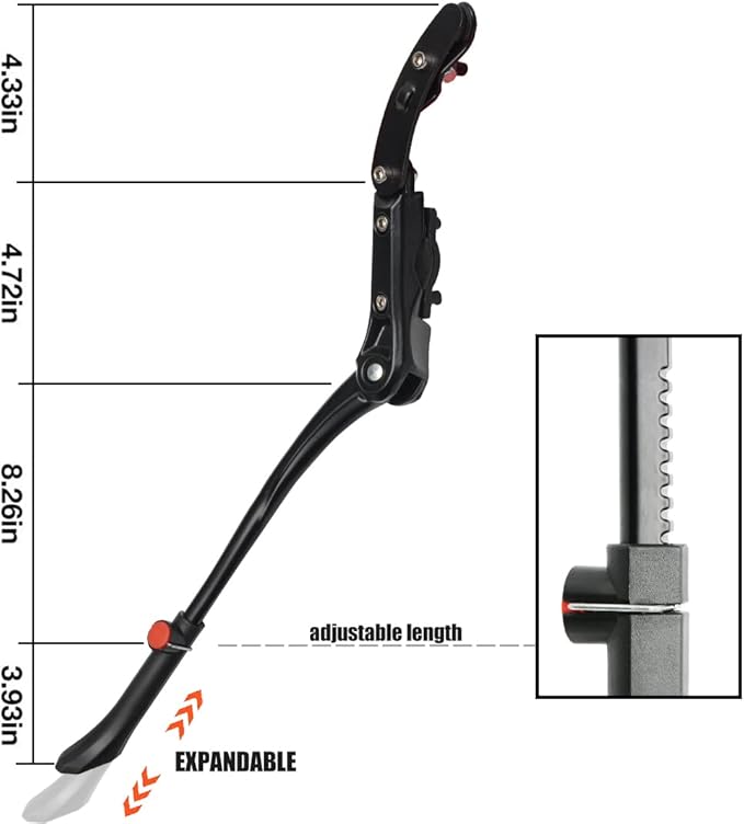 Adjustable Aluminium Alloy Bicycle Kickstand - Fit for 22-24-26-28 inch Mountain/Road/BMX/MTB Bike (Three-support)