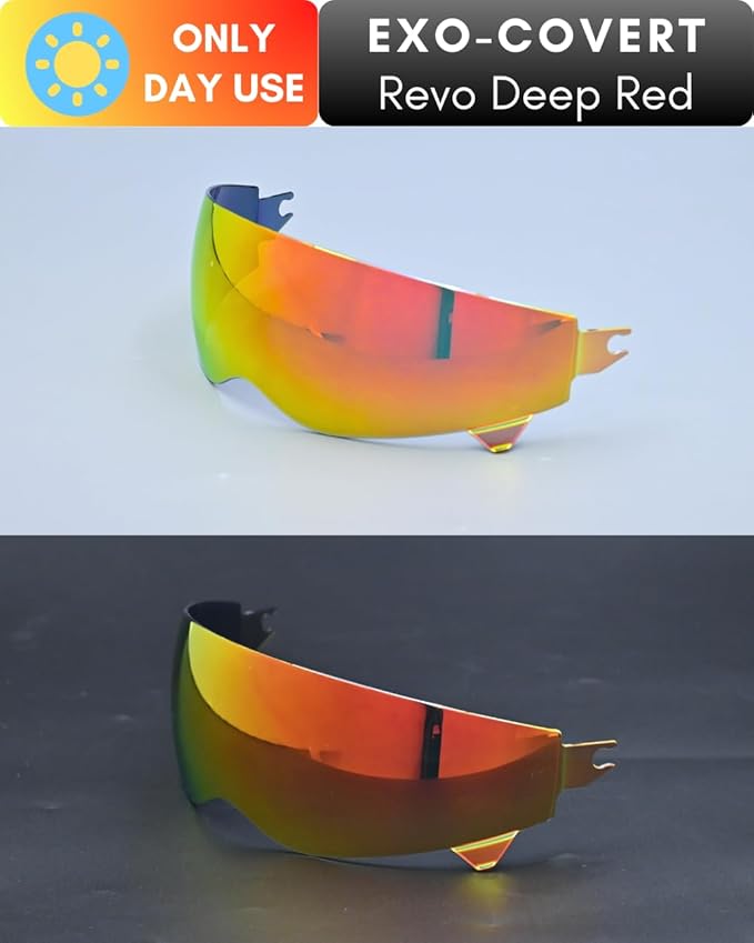 Compatible with EXO Covert Visor Replacement Motorcycle Helmet Visor Sun Protection Anti-Scratch, Universal(Revo Deep Red)