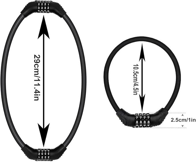 Bike Lock Cable, 4 Digit Security Resettable Combination Lock, Heavy Duty Anti Theft Bicycle Lock Chain, Combo Bike Locks, Portable Code Bicycle Cable Lock for Bike Motorcycle 16 inches 2 Pcs