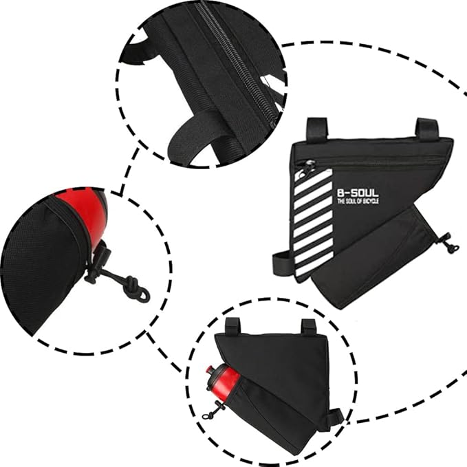 Bike Triangle Frame Bag with Water Bottle Holder, Waterproof Top Tube Bag for Bicycles, Bike Frame Storage Bag for Phone, Wallet, Keys, Tools, Use for Road Bike MTB Bike Accessories
