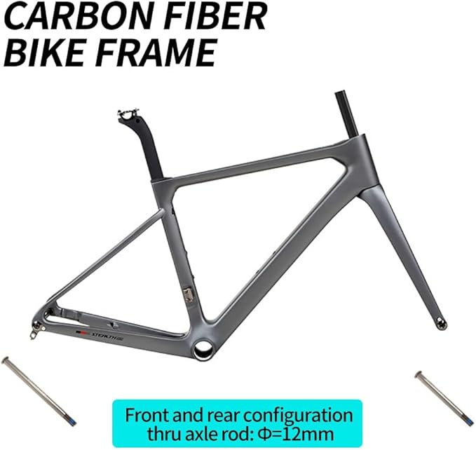 700C Road Bike Frameset 45 48 50 52 54CM Climbing Bike Frame Disc Brake Carbon Fiber Bike Frames Thru Axle F12×100mm R12×142mm(Black,54CM)