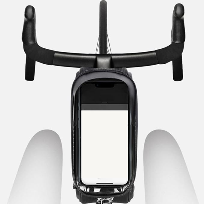 Bike Frame Bag Waterproof - Top Tube Frame Pouch, Cycling Pouch with Rain Cover, Fits Up to 6.5" Touchscreen Window, Storage Straps (black)