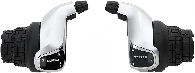 3x7 Speed Grip Shifter, Left 3 Speed Grip Shifter and Right 7 Speed Shifters Bicycle Gear Shifter 21 Speed for MTB City Commuter Youth & Kids Bikes (Black and Silver)