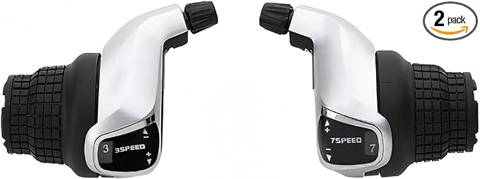 3x7 Speed Grip Shifter, Left 3 Speed Grip Shifter and Right 7 Speed Shifters Bicycle Gear Shifter 21 Speed for MTB City Commuter Youth & Kids Bikes (Black and Silver)