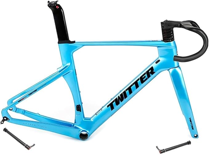 700C Carbon Road Bike Frameset 46/48/50/52/54/56cm Racing Frame Disc Brake 100mm/142mm Thru Axle Frame 90x420mm Handlebar Internal Routing(Blue,56CM)