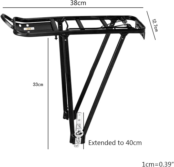 Heavy Bicycle Bike Rear Shelf Aluminum Alloy Frame Bracket Black Adjustable Lugg Bicycle Rear Rack Shelf Cycling Kickstand Hook Hanging Wire Backrest Leg Base Saddle Spring Clamp Holder Adapter Tail