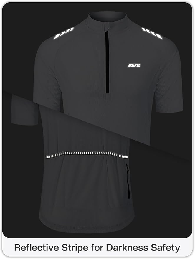 ARSUXEO 1/2 Zipper Cycling Jersey Men Short Sleeves Bike Shirts for Men Biking Bicycle Road Bike Jerseys