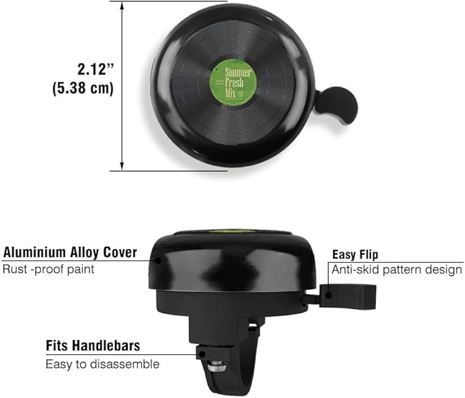 WIRESTER Black Aluminum Round Bike Bell, Classic Ring Bicycle Bell, Bike Accessories Bell Ring for Adults Kids Girls Boys