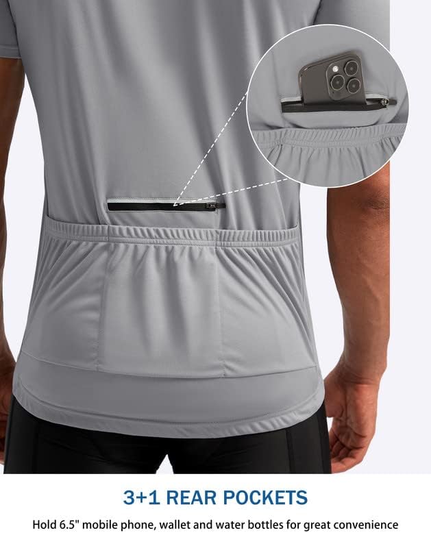 Bikewa Men's Cycling Jersey Moisture Wicking Short Sleeve UPF Half Zip Bike Road Riding Biking Shirts for Men Zipper Pockets