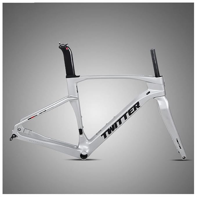 Carbon Fiber Road Bike Frameset Disc Brake Racing Frame 45/48/51/54CM 12x100/12x142mm Thru Axle Bicycle Frame for 700c Wheels(Silver,48cmc)
