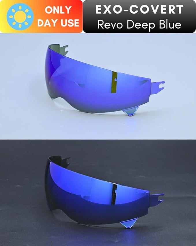 Compatible with EXO Covert Visor Replacement Motorcycle Helmet Visor Sun Protection Anti-Scratch, Universal(Revo Deep Blue)