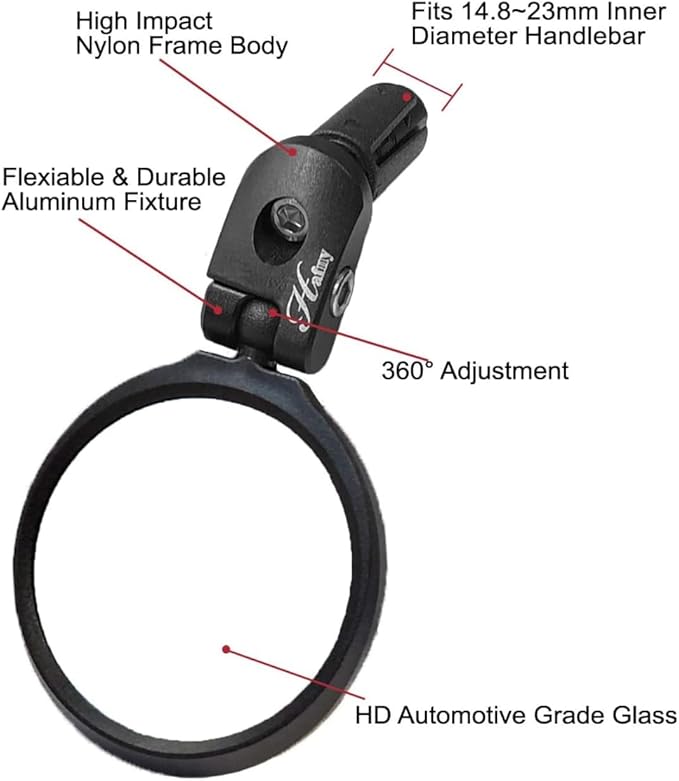 Hafny Bar End Bike Mirror, HD, Blast-Resistant, Glass Mirror, HF-MR090, HF-M951-FR03, HF-M952-FR03 (Silver Glass, 62mm)