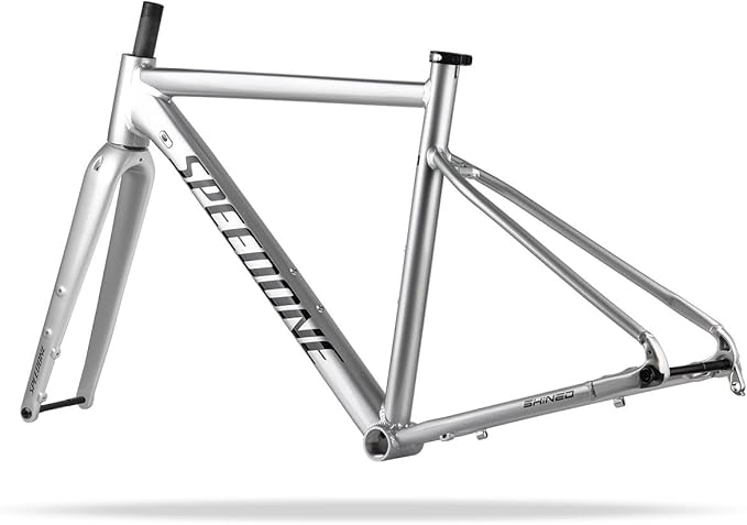 700C Racing Road Bike Frameset 48cm 50cm Aluminum Alloy Disc Brake Bike Frame Thru Axle F12*100MM R12*142MM BSA BB68mm Carbon Fibre Rigid Fork(Silver,48cm)
