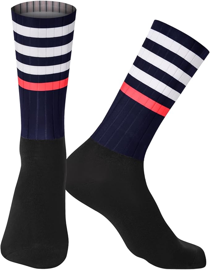 Mens Compression Socks Anti Slip Silicone Aero Socks White Line Men Bicycle Sport Running Socks
