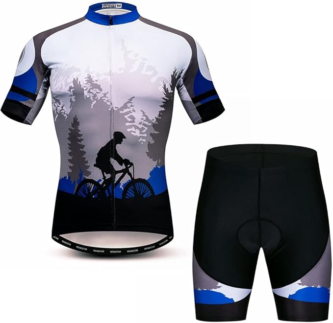 Hotlion Men's Cycling Jersey Sets Gel Pad Summer Bike Clothing Suit Breathable Bike Clothes with 3 Rear Pockets