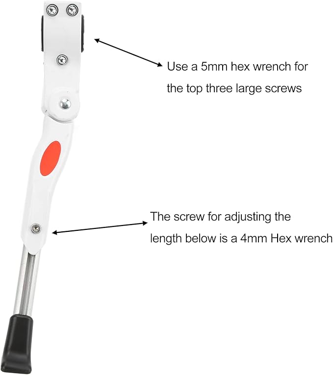 Bike Kickstand, Aluminum Alloy Adjustable Non Slip with Red Fluorescent Warning, Bicycle Kickstand for Mountain Road Bikes 22 27 Inch 700c White for Commuters Cyclists Travelers