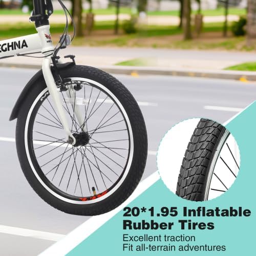 20 Inch Folding Bike for Adults with Basket, Phone Holder & Fenders, Steel Frame 6-Speed City Commuter, Dual V-Brake Portable Compact Bicycle for Men & Women