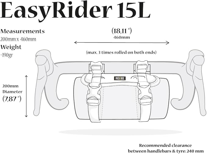 EasyRider Bike Handlebar Bag - Waterproof, Durable Cordura Fabric & Bicycle Equipment Holster Set - Front Biking Storage, Bikepacking Dry Bag for Cycling Travels - 15 lt
