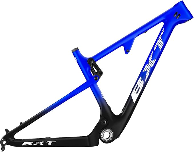 29er Carbon Fibre Mountain Bike Frame 16/17/18.5/20inch Full Suspension Frame 100mm Travel XC Soft Tail Trail Racing Bike Frame 12 * 142mm Thru-Axle/9 * 135mm QR Disc Brake(Blue-1,29 * 16")