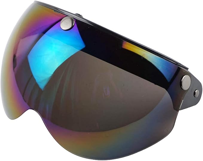 VCOROS Universal 3-Snap Retro Helmet Visor Open Face Motorcycle Helmets Shield(Rainbow)