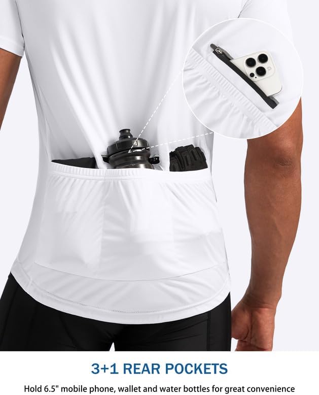 Bikewa Men's Cycling Jersey Moisture Wicking Short Sleeve UPF Half Zip Bike Road Riding Biking Shirts for Men Zipper Pockets