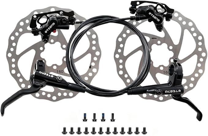 MTB Hydraulic Disc Brakes Set Left Front 800mm Right Rear 1400mm with 160mm Rotors,Aluminum Oil Pressure Calipers Levers for Mountain bike E-Bike Fat Bike Road Bike