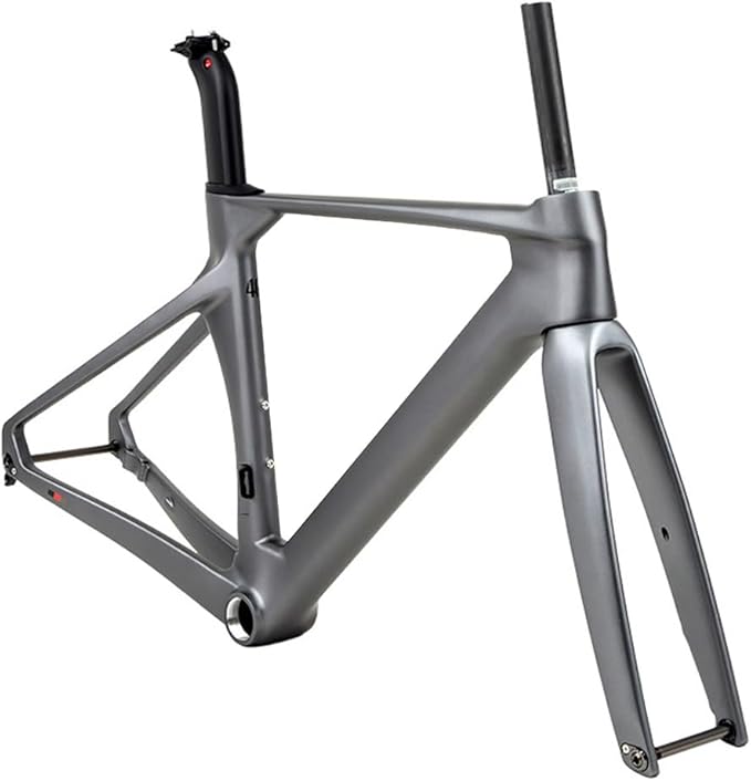 700C Carbon Fiber Bikes Frame 43.5/46/48/50/52/54/56CM Road Bike Frameset Wind Breaker Racing Frame Thru Axle F12×100mm R12×142mm Disc Brake Frames(Dark Gray,50CM)