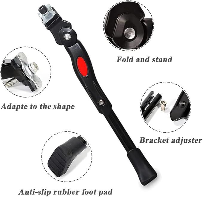 Mesee Bike Kickstand, Adjustable Aluminium Alloy Bicycle Side Support Stand Fit 24'' 26'' Tire Mountain Road Kids Adult Cycling