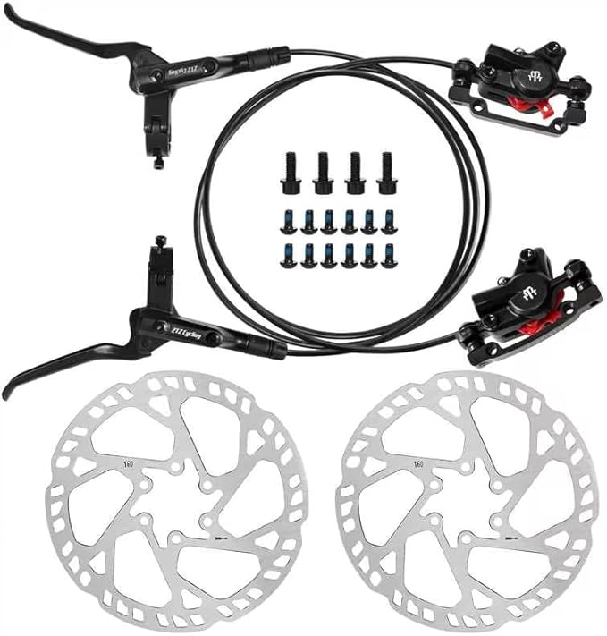 2-Pistons MTB Disc Brake Set Hydraulic Disc Brake Kit Left Rear Right Front with 160mm Rotors Aluminum Alloy Hydraulic Brake Fit for Mountain Bike E-Bike Fat Bike (Black)