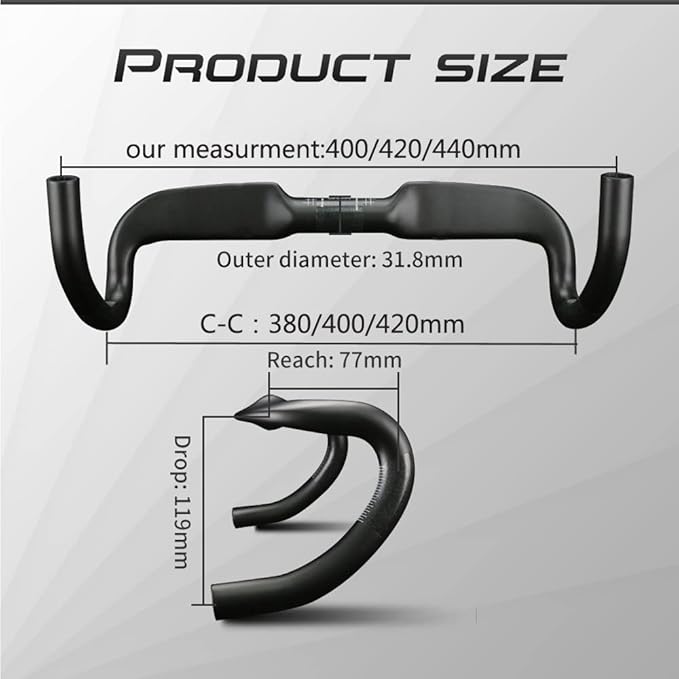 Alfa Pasca Aero Handlebars for Road Bike Carbon Racing Bicycle Handlebars Drop Bars Lightweight 31.8 UD Glossy/Matte 400/420/440mm