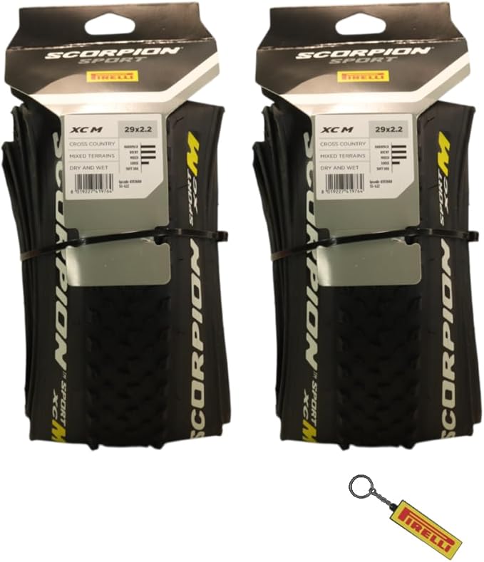 Pirelli Scorpion Sport XC M 29 x 2.2 Black Folding Tire for Mountain Bikes - Mixed Terrain Performance, Lightweight and Durable for Varied Terrain. Includes Pirelli Scorpion Keychain. (2 Pack)