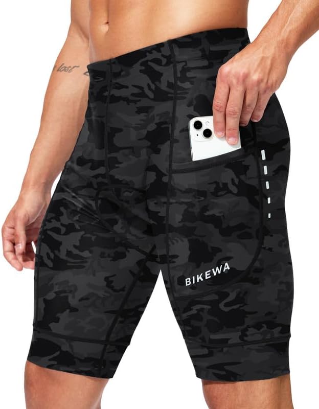 Bikewa Padded Bike Shorts for Men 4D Cycling Road Riding Biking Padding Bicycle Shorts with Phone Pockets