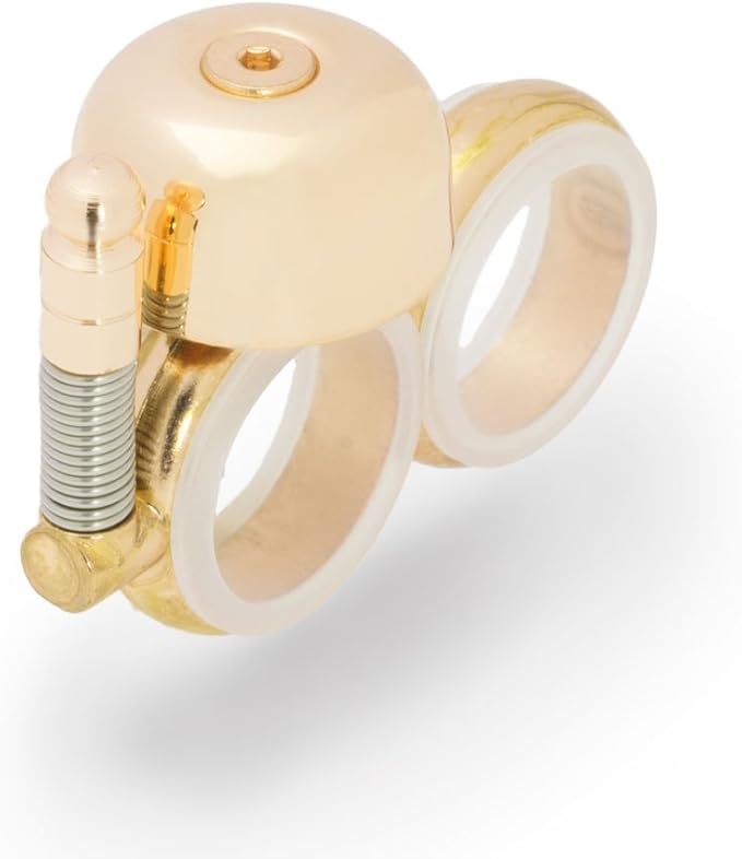 Handheld Running Bell, Wearable Runners Bell for Joggers and Marathoners Alerts Pedestrians to Move Over, Loud Resonant Brass Bell and Hammer on Aluminum Body with Silicone Finger Sizers