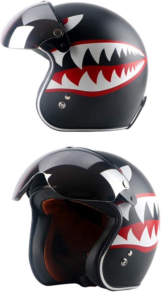 VCOROS Universal Motorcycle Retro Pilot-Style Standard 3 Snap-Button Visor Flip Up Down Open Face Helmet Half Face Shield(Clear)