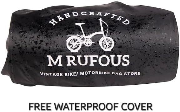 M RUFOUS Genuine Leather Under Seat Handlebar Bicycle Bag - Black/Black Stitch, Premium Handcrafted Bicycle Bag with Brass Buckle, Leather Bag for Cell Phone (Free Waterproof Cover)