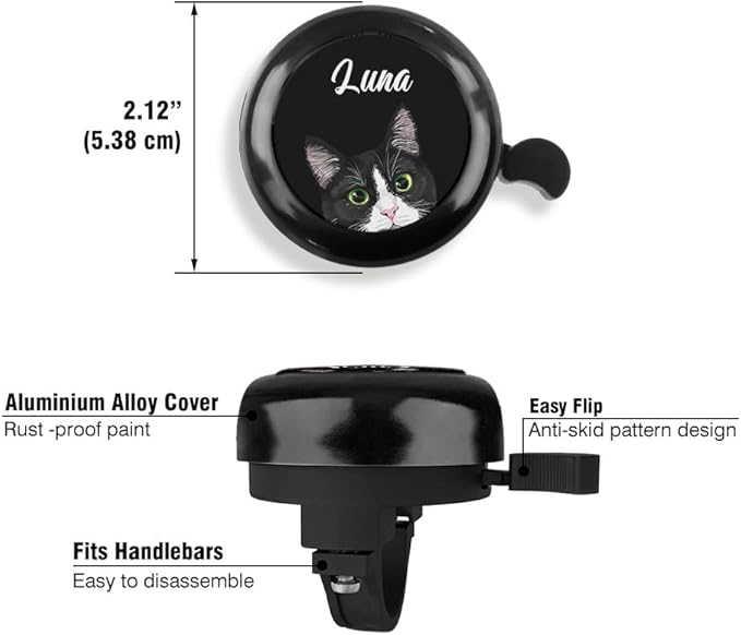 WIRESTER Personalized Custom Bike Bell with Your Text, Aluminum Round Classic Ring Bicycle Bell, Bike Accessories Bell Ring for Adults Kids Girls Boys