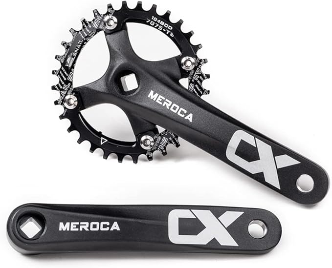 Cyclon Single Speed Square Taper Crankset, 170mm Mountain Bike Crankset with 104BCD 32T/34T/36T/38T/40T/42T Narrow Wide Tooth Round Black Chainring, Replacement for Bicycle Crank Arm Set MTB Crankset