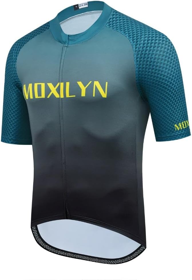 MOXILYN Men's Cycling Jersey Short Sleeve with 4 Pockets Moisture Wicking Breathable Quick Dry MTB Biking Shirt