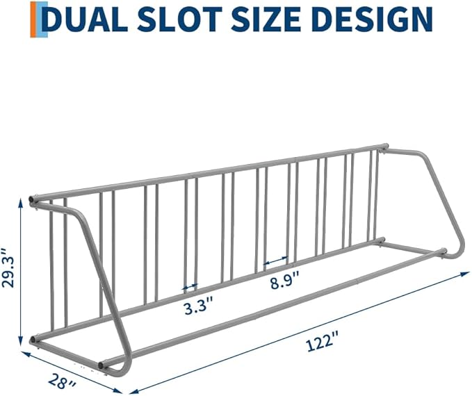 Floor Bike Rack,Sigle-Side 10-Bike Rack 122"L,Grid Bike Rack In Ground,Freestanding Bicycle Floor Parking Stand,Stand Bike Racks for Garages Streets Yards Bike Events